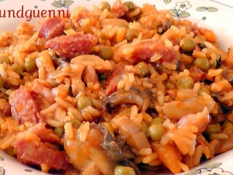 Rezept: deftige Reispfanne mit geräuchertem Hähnchenfleisch deftige Reispfanne mit geräuchertem Hähnchenfleisch - Rezept