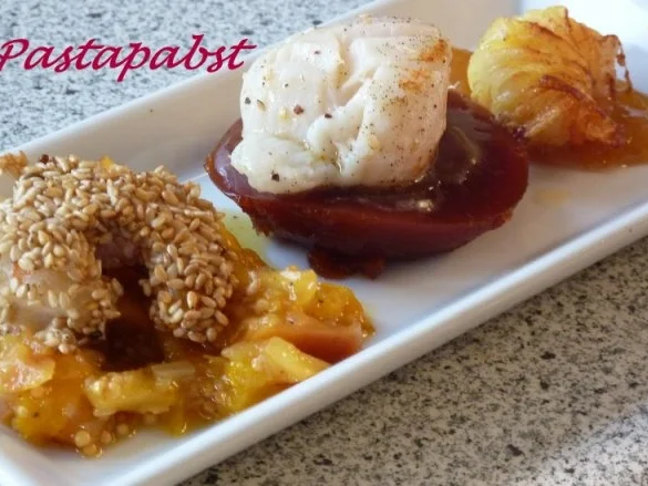 Rezept: Jakobsmuschel auf Tomatenjelly Jakobsmuschel auf Tomatenjelly - Rezept