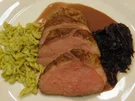 Magret de Canard mit Rotweinsoße, Kastanienrotkohl und Kräuterknöpfle - Rezept