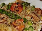 Bratreis mit Garnelen und Spargel - Rezept