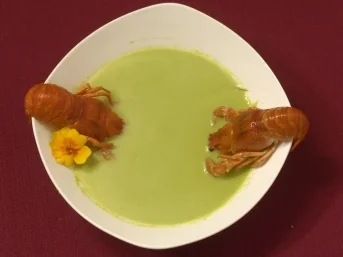 Feine Erbsensuppe mit Flusskrebsschwänzen (Nils Julius) - Rezept