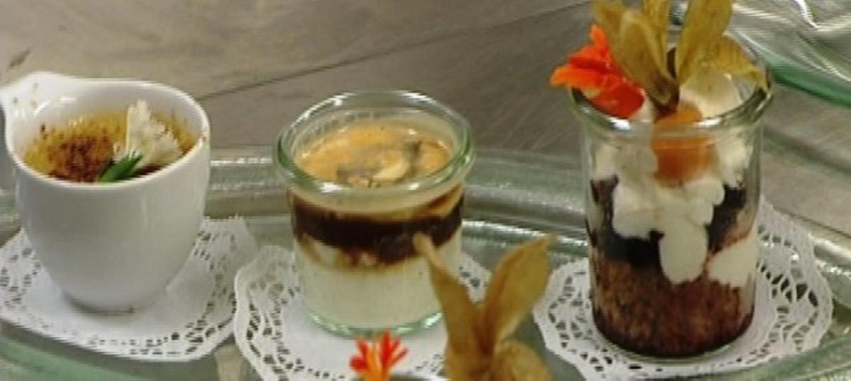 Bilder für Cognaccrème mit Espresso, Zimt-Crème brûlée, Spekulatius-Kirschtörtchen - Rezept