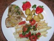 Spargel mit Zitronen-Kalbsschnitzel und Tomaten-Vinaigrette - Rezept