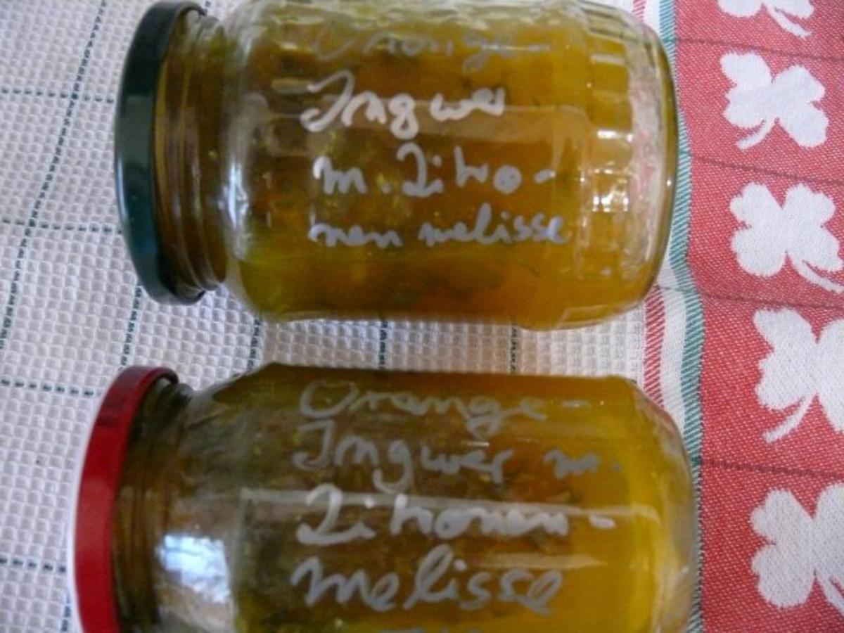 Orangen Ingwer Konfitüre mit Zitronenmelisse - einfach - 147 kcal/100g