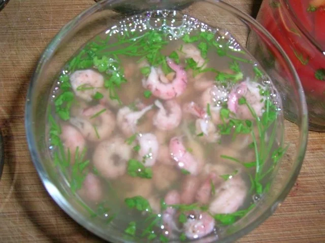 Rezept: Nordsee-Krabbensülze im Glas, mit Senf-Créme-fraiche an Bratkartöffelchen Bild Nr. 13 Nordsee-Krabbensülze im Glas, mit Senf-Créme-fraiche an Bratkartöffelchen - Rezept - Bild Nr. 13