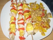 Überbackene Putenspieße mit Champignonpfanne - Rezept