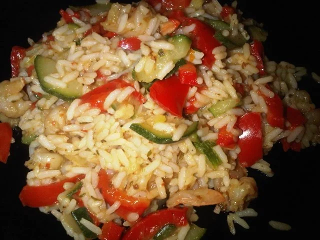 Riesengarnelen-Gemüse-Reis-Pfanne - Rezept