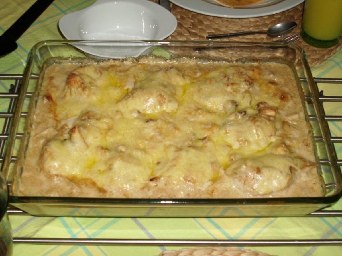 Putenschnitzel mit Champignonkruste überbacken - Rezept