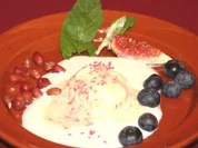 Melocotons al Horno con Helado d´Almendra y Espuma Licores - Rezept