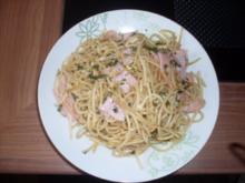 Spaghetti mit Basilikum und Knobi - Rezept