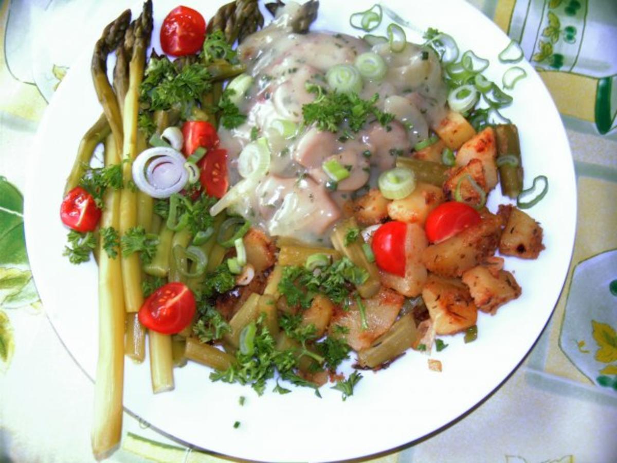 Bratkartoffeln an Schnitzel und grünem Salat - Rezept