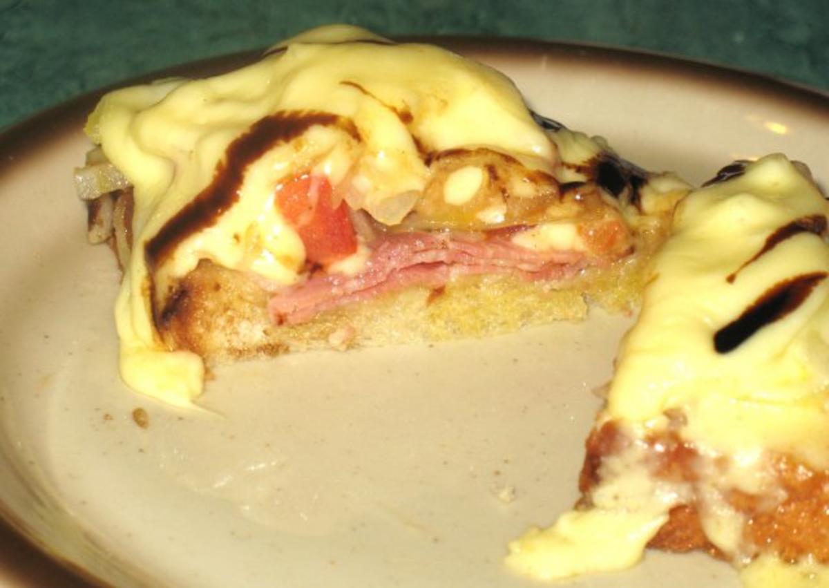Snack/Brot - Toast mit Tomaten, Zwiebeln und rohem Schinken - Rezept - Bild Nr. 6