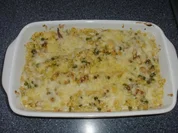 Nudelauflauf mit Erbsen und Speck - Rezept