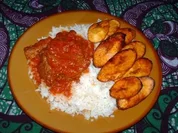 Rezept: Nigerian Rice and Stew mit gebratenen Plantains (Kochbananen) - scharf ! Nigerian Rice and Stew mit gebratenen Plantains (Kochbananen) - scharf ! - Rezept