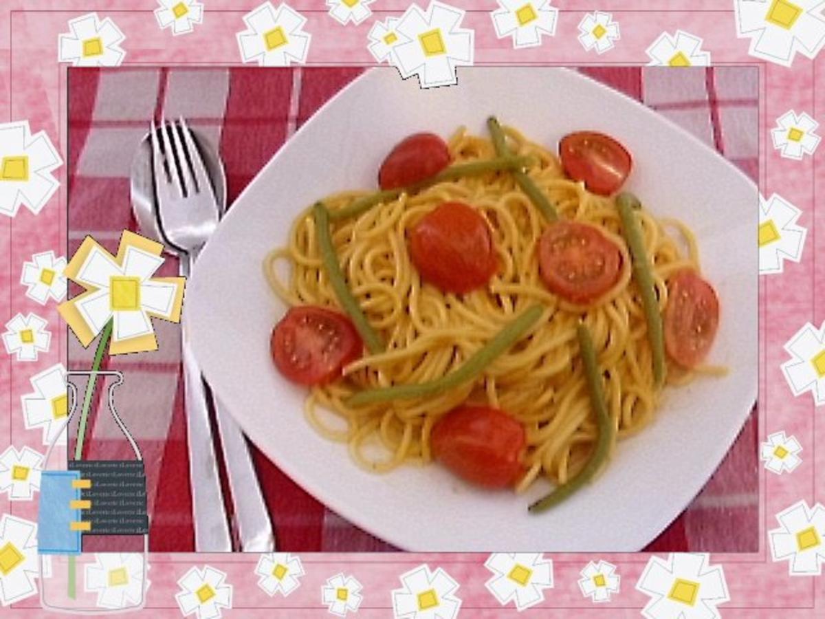 Pasta mit Kirschtomaten, grünen Bohnen und Speck - Rezept