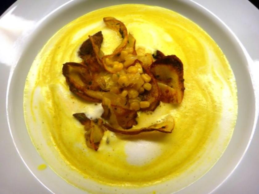 Mais Schaum Sueppchen mit Thymian Kartoffelchips - einfach - von marcos