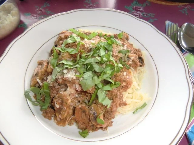 Cappelini mit Champignon-Bolognese-Soße - Rezept