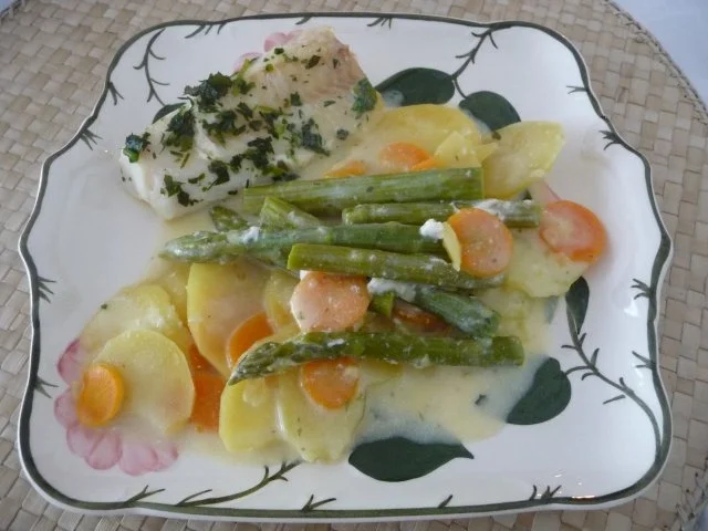 Fisch : Kabeljau auf Gemüsegratin - Rezept