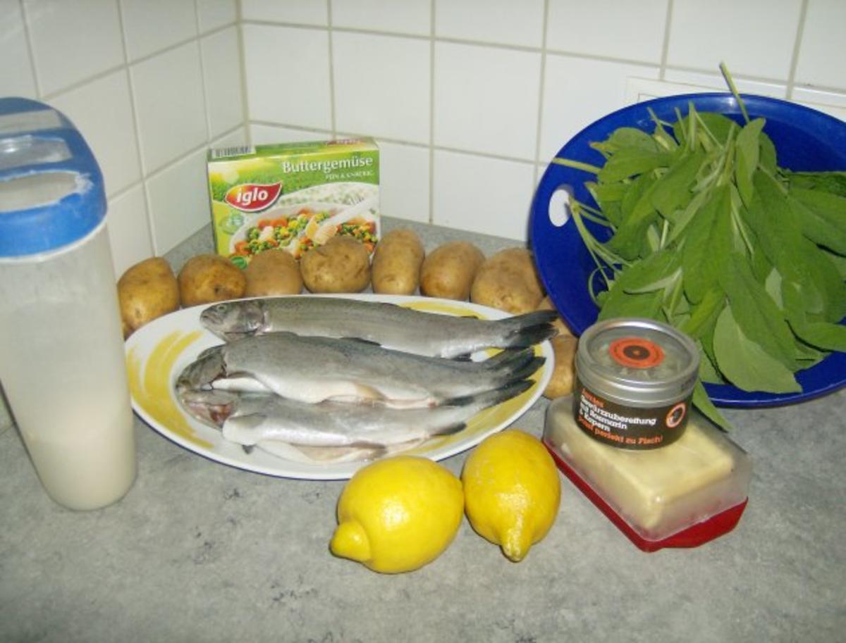 Forelle gebraten mit Salbeikartoffeln und Buttergemüse - Rezept - Bild Nr. 2