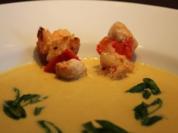 Kokos - Curry - Suppe mit Hähnchenbrust-Garnelenspieß - Rezept
