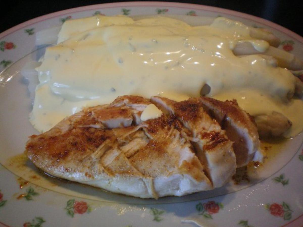 Spargel mit Estragon-Hollandaise und gebratenener Hähnchenbrust - Rezept - Bild Nr. 2