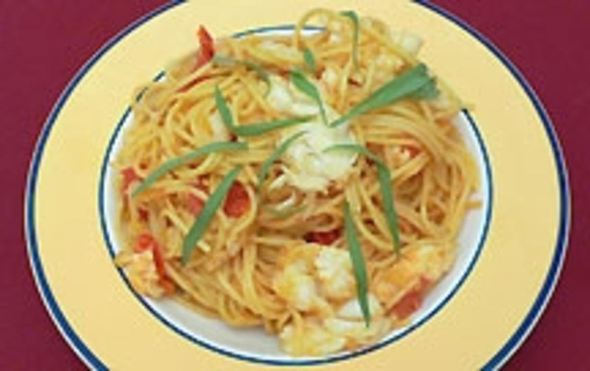 Halbe Langusten an Safransoße mit Spaghetti (Bruno Eyron) - Rezept