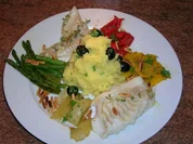 Kabeljau mit Zitronenkartoffelstampf an viel frischem Gemüse - lecker,leichte Sommerkost - Rezept