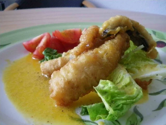 Krapfen vom Hornhecht mit Safran - Rouille - Rezept