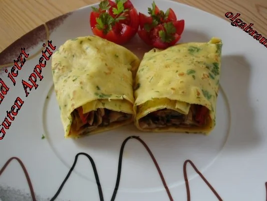 Rezept: Maismehl-Pfannkuchen mit Champignons Maismehl-Pfannkuchen mit Champignons - Rezept