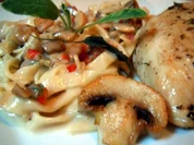 Tagliatelle mit scharfen Champignons und Hähnchenbrust - Rezept