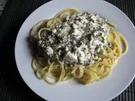 Rezept: Spaghetti mit Schafskäse-Basilikum-Sahne-Soße Spaghetti mit Schafskäse-Basilikum-Sahne-Soße - Rezept