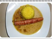 Rezept: Fleischgerichte:Bernerwรผrstel mit Curryreis und Zwiebelsoรe Fleischgerichte:Bernerwรผrstel mit Curryreis und Zwiebelsoรe - Rezept