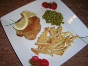 Rezept: Cordon bleu (ganz klassisch) mit Erbsen und Pommes Cordon bleu (ganz klassisch) mit Erbsen und Pommes - Rezept