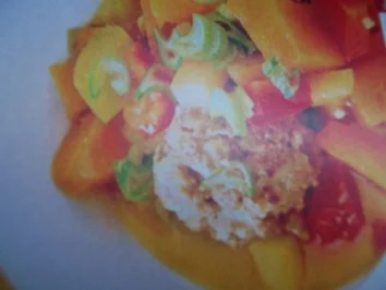 Kürbistopf mit Hack-Feta-Bällchen - Rezept