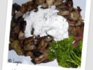 Kartoffelrösti mit gebratenen Pilzen und Creme Fraiche Dip - Rezept