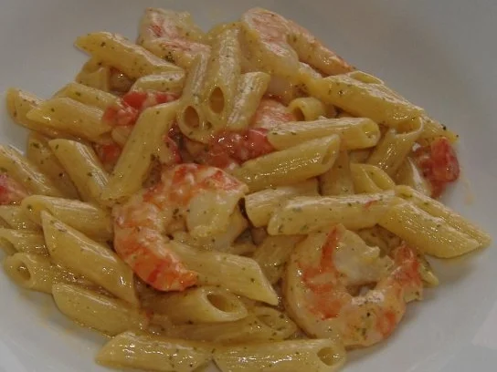 Penne mit Riesengarnelen und Pernodsahne - Rezept