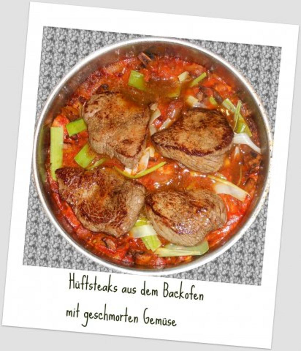 Bilder für Hüftsteaks aus dem Backofen, mit geschmorten Gemüse, Kartoffeln und Paprikasoße - Rezept