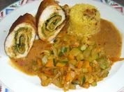 Puten - Involtini mit Gemüse und Kurkumareis - Rezept