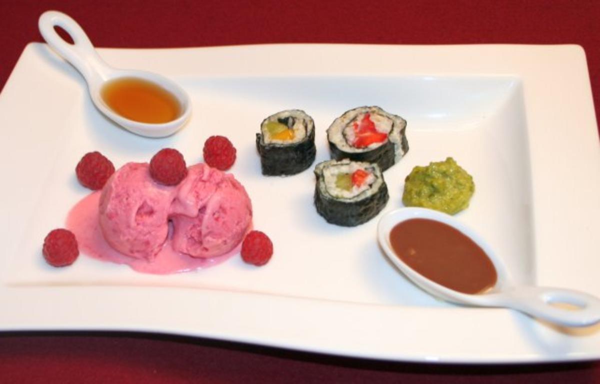 Süßes Sushi mit Himbeer-Rosenwassereis - Rezept