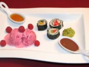 Süßes Sushi mit Himbeer-Rosenwassereis - Rezept