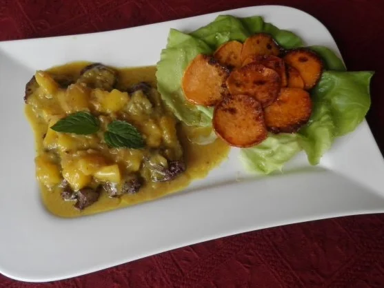 Hähnchenleber exotisch angehaucht an Süßkartoffelchips - Rezept - Bild Nr. 2