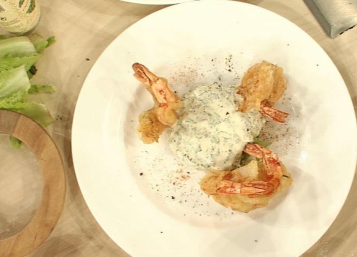 Bilder für Garnelentempura mit hausgemachter Kräutermayonnaise à la Kleeberg - Rezept