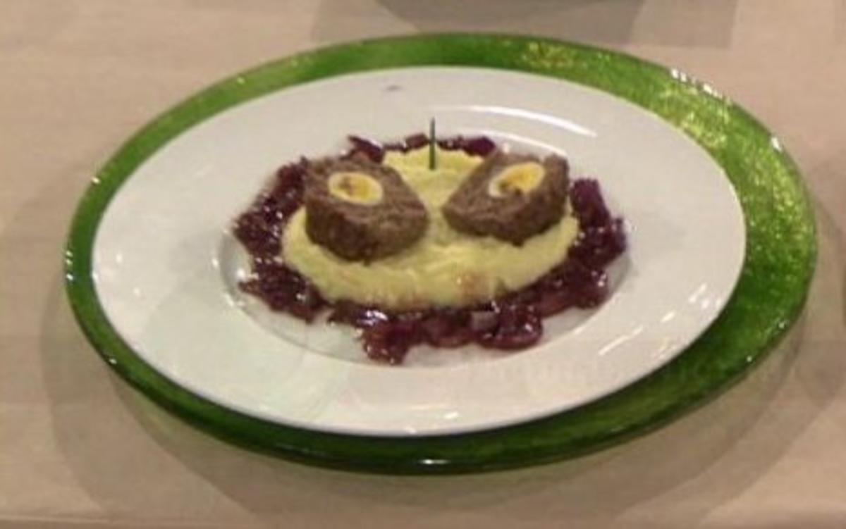 Bilder für Kleiner Falscher Hase mit Zwiebelsoße und Kartoffelpüree (Thomas Nicolai) - Rezept