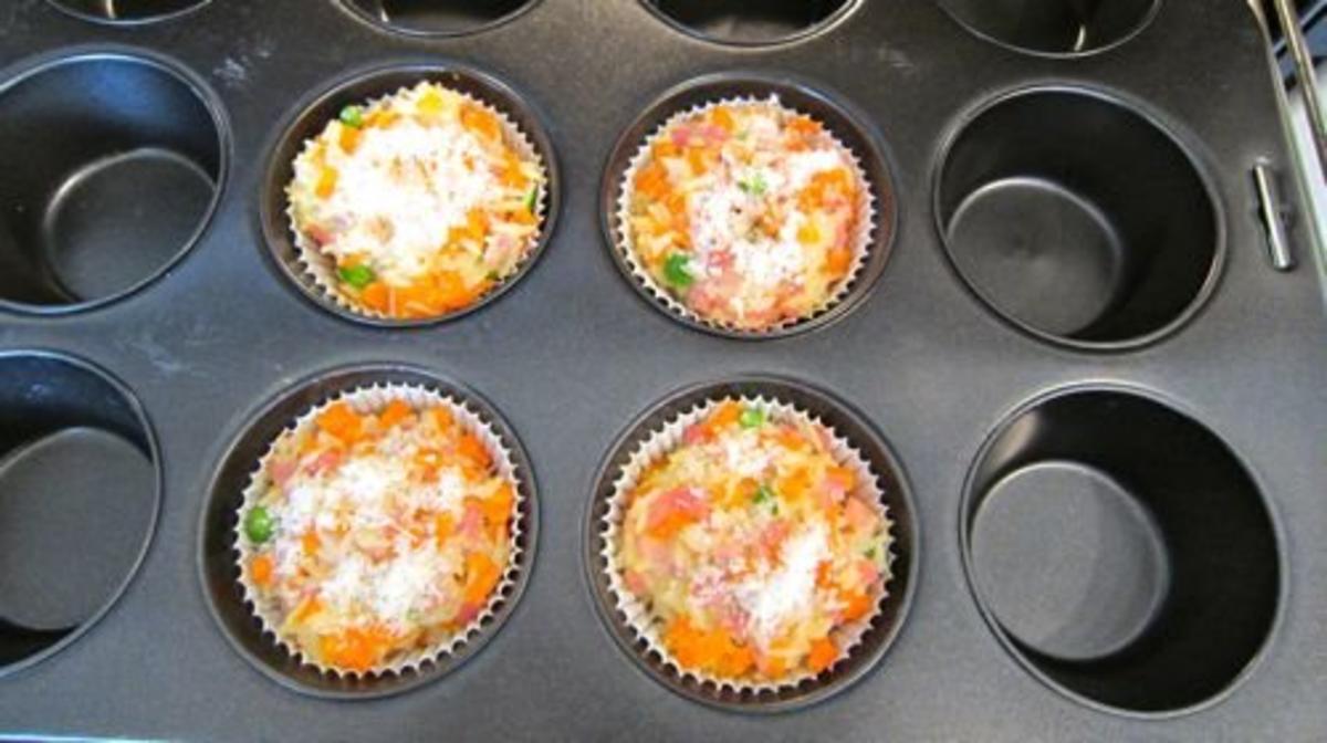 Reis-Muffins mit Gemüse-Schinken-Würfeln - Rezept - Bild Nr. 3