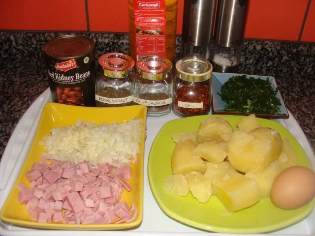 Rezept: Gemüse : Kartoffelrondos mit Red Beans und Kochschinken. Bild Nr. 3 Gemüse : Kartoffelrondos mit Red Beans und Kochschinken. - Rezept - Bild Nr. 3