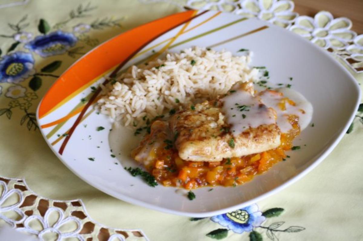 Bilder für Fischfilet auf Mango-Relish und Vanille-Kokos-Sauce - Rezept