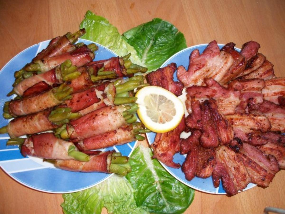 Buschbohnen im Schinkenmantel mit Toast und Salat mit Bauchspeck Knoblauch Dipp...... - Rezept - Bild Nr. 3