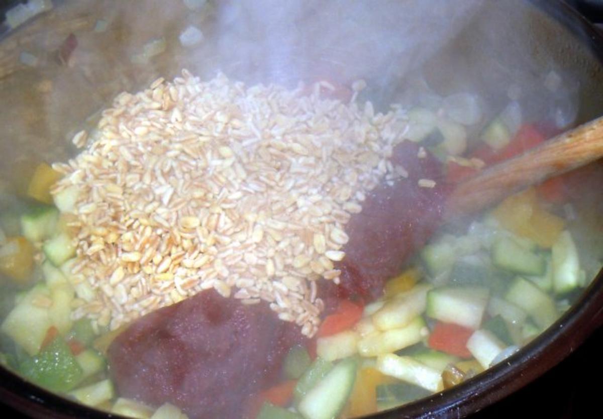 Curry-Bouletten mit Paprika-Zucchini-Weizen - Rezept - Bild Nr. 6