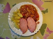 Rezept: Kasseler-Lachs auf Gemรผsebett Kasseler-Lachs auf Gemรผsebett - Rezept