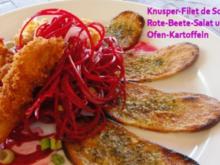 Knusper-Sole-Filet auf rohem Rote-Beete-Salat mit Kraeuter-Ofenkartoffeln - Rezept